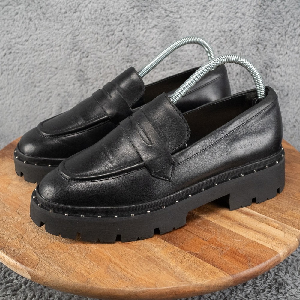 Schutz Christie Shoes Women US 8 B Black Leather Studs Platform Penny Loafers - Picture 4 of 8